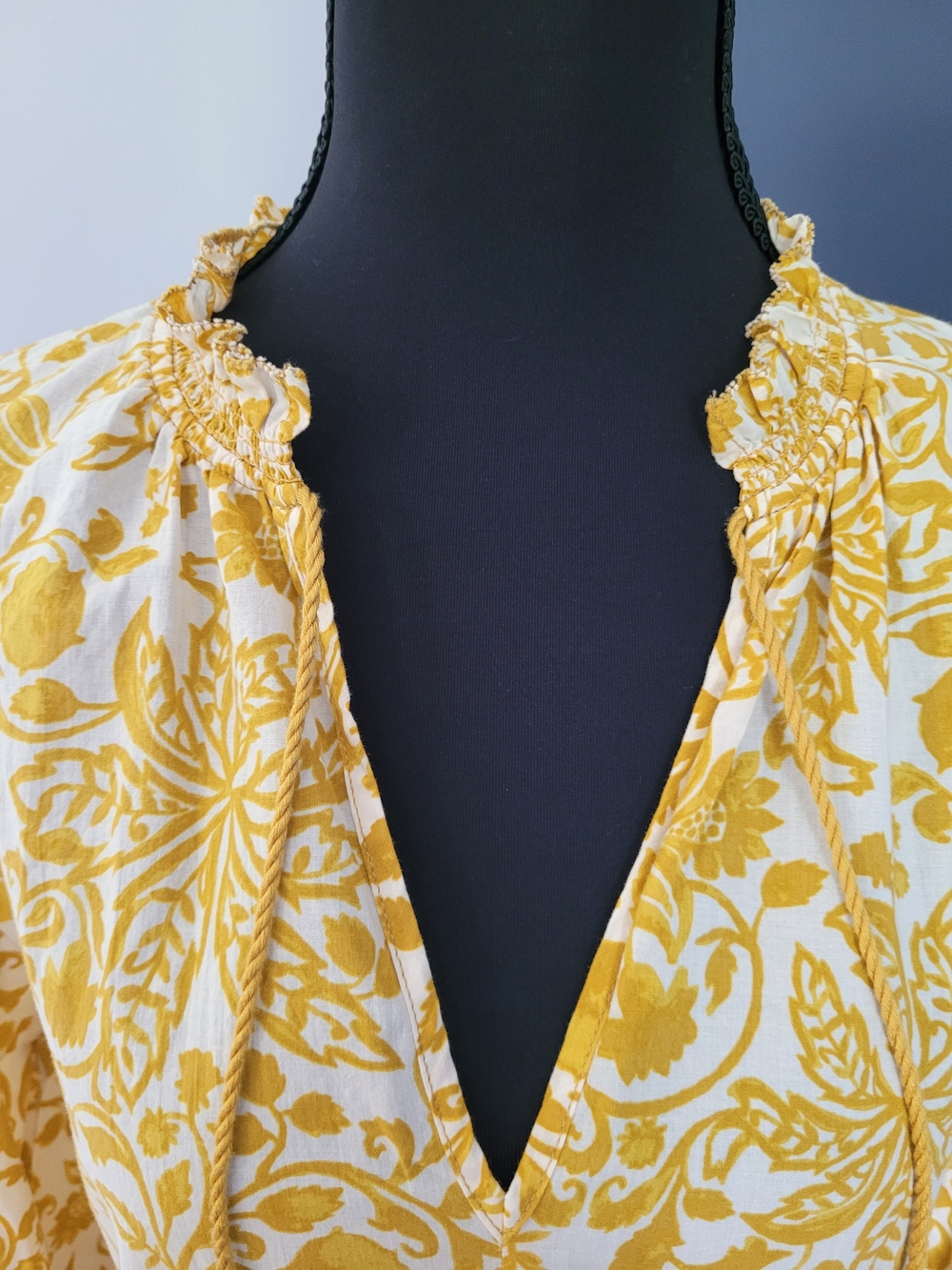 H&M 100% Cotton Top/Dress Yellow/White Floral Tie-Waist Long Sleeve XS -Like New - Picture 4 of 14